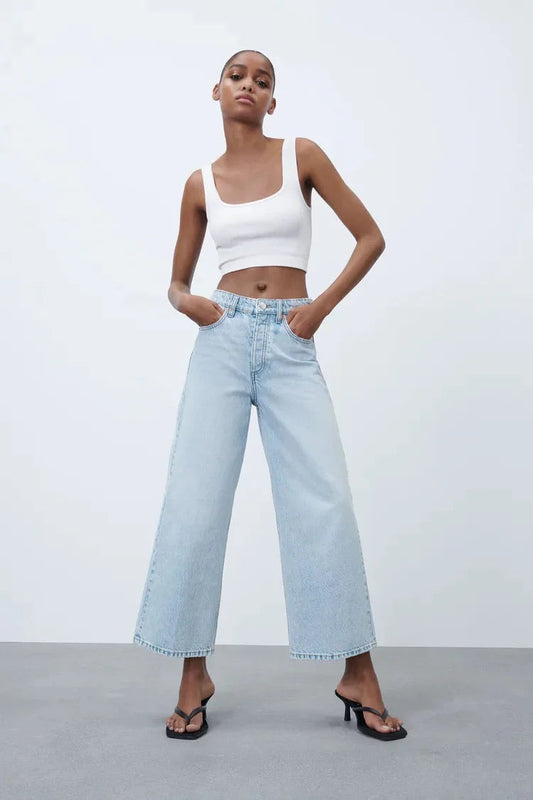 Zara High Waist Culotte Jeans